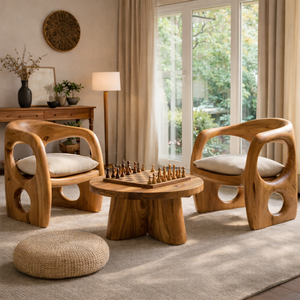 Hand Carved Solid Wood Lounge Chair with Organic Sculptural Design for Living Room