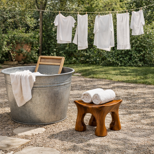 Solid Wood Shower Stool with Sculpted Organic Seat for Bathroom Spa Corner