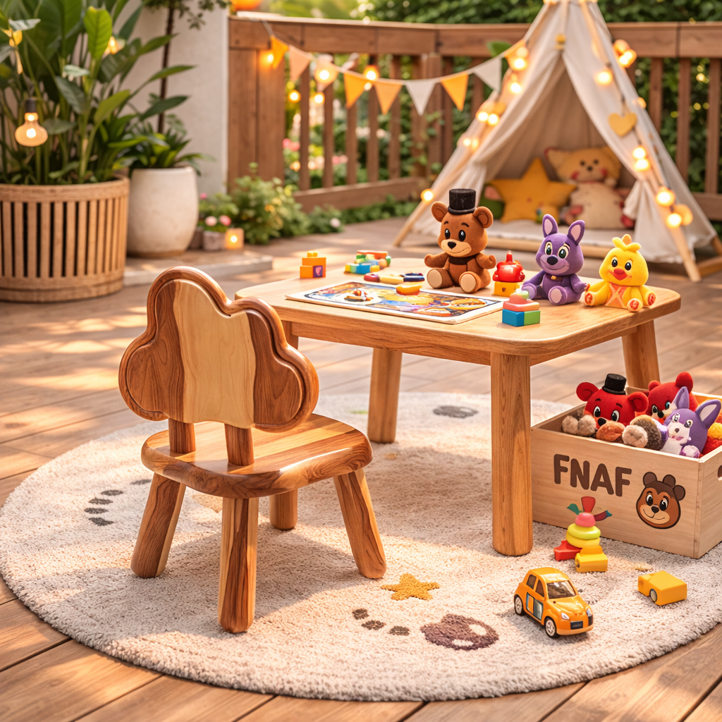 Solid Wood Kids Chair with Tree Shaped Backrest for Playroom, Dining Area or Nursery Space
