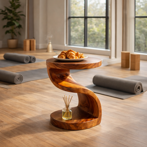 Organic Solid Wood Side Table with S Shaped Base for Modern Living Room