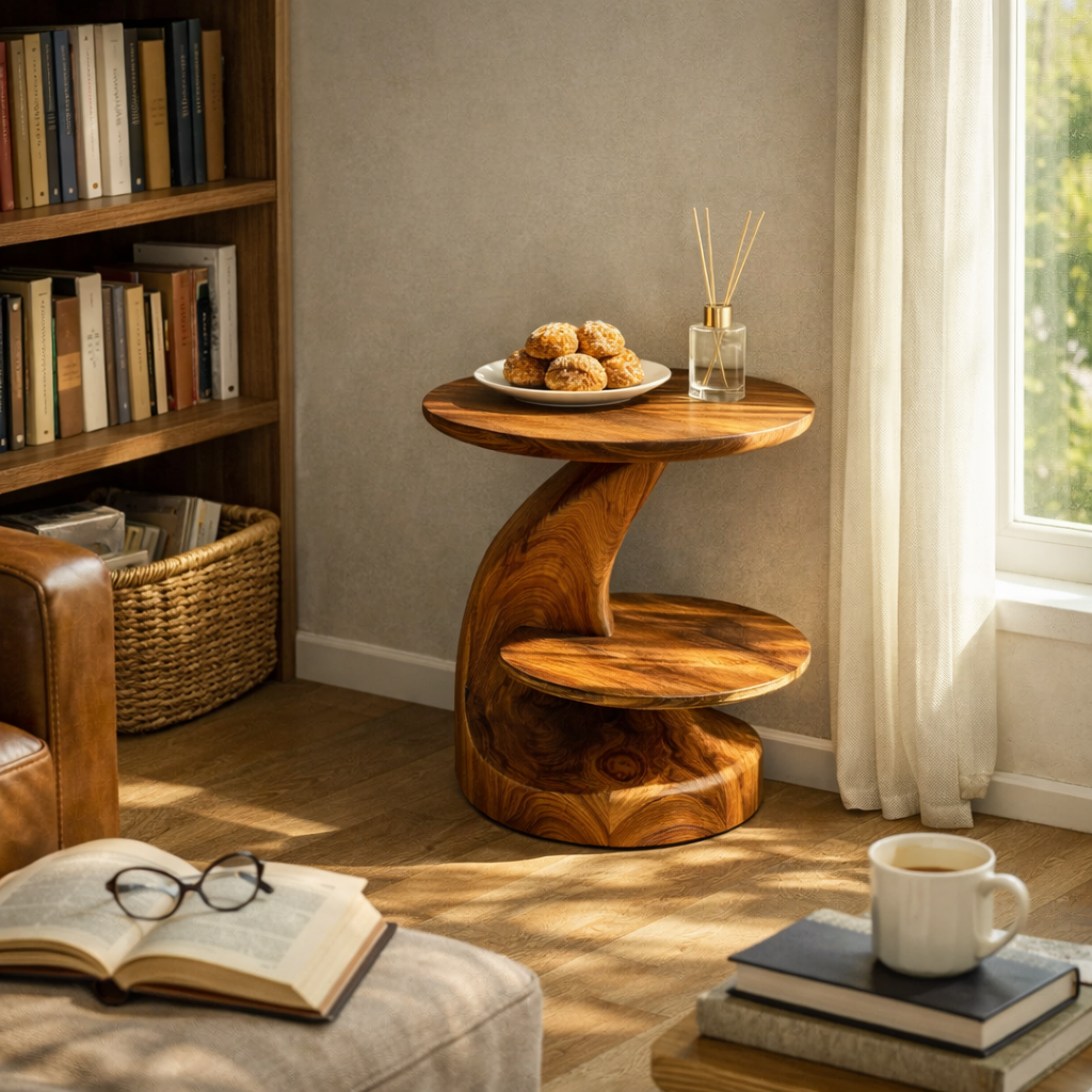 Two Tier Solid Wood Accent Table for Bedroom and Lounge Styling