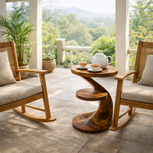 Solid Wood Two Tier Side Table for Living Room and Entertaining Corner Decor