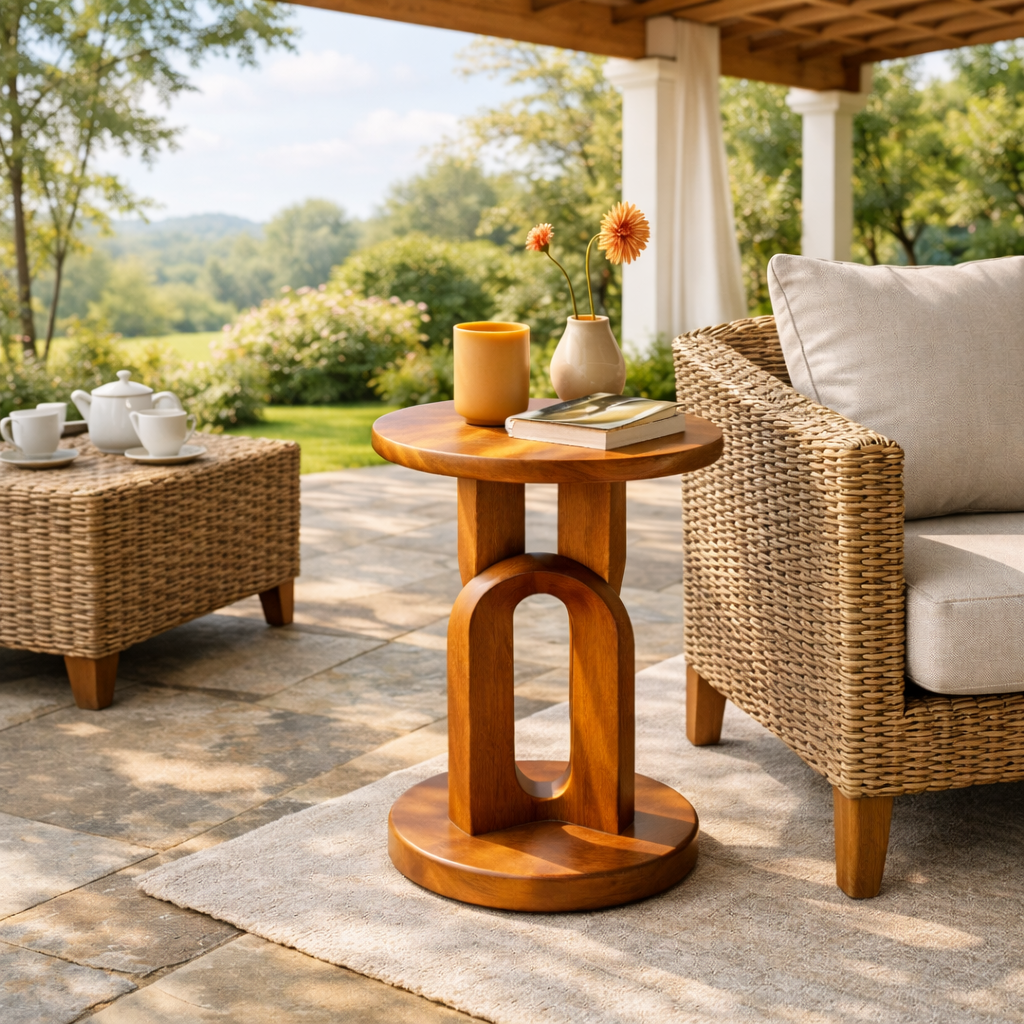 Tall Solid Wood Side Table Round Top Pedestal Living Room Decor