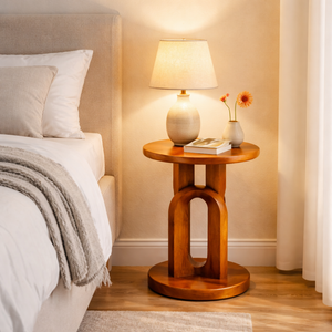 Tall Solid Wood Side Table Round Top Pedestal Living Room Decor