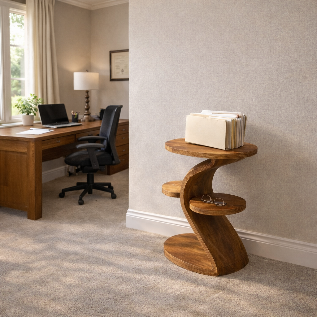 Modern Sculptural Side Table for Living Room with Three Tier Display Shelves
