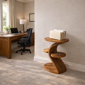 Modern Sculptural Side Table for Living Room with Three Tier Display Shelves