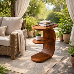 Living Room Entertaining Side Table with Tiered Solid Wood Design