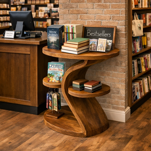 Modern Sculptural Side Table for Living Room with Three Tier Display Shelves