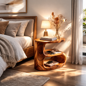Solid Wood Sculptural Side Table for Sofa and Reading Corner