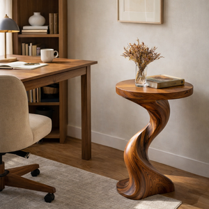 Solid Wood Twisted Side Table Modern Sculpted Accent Piece