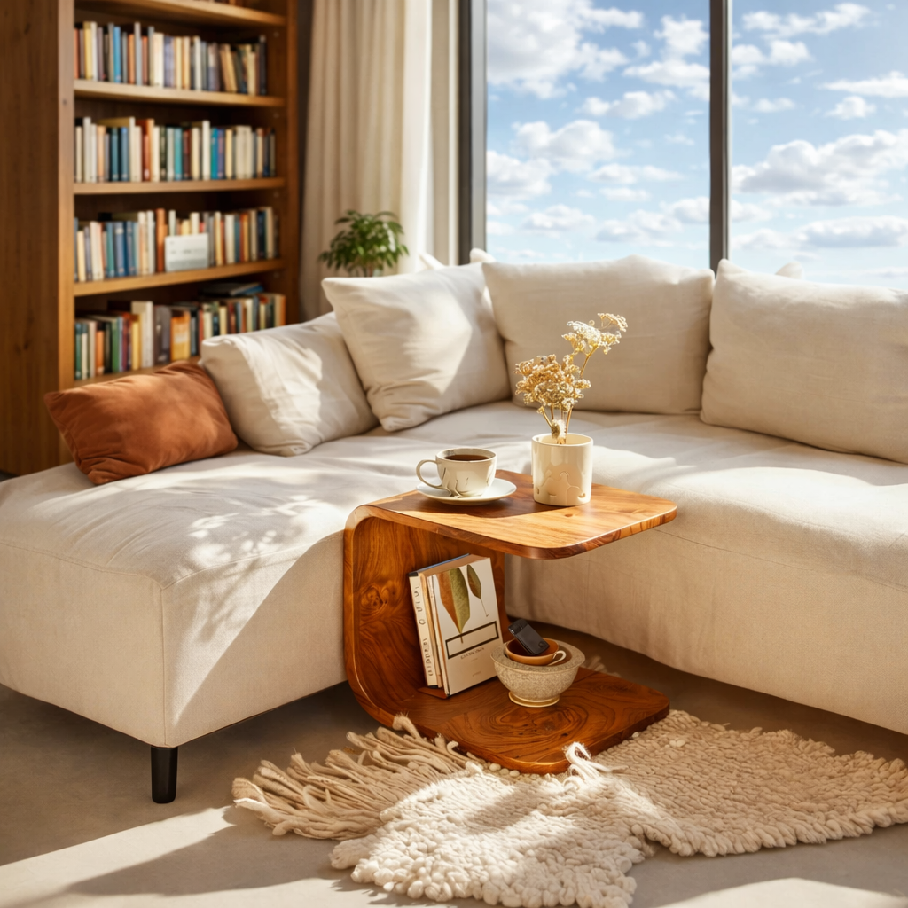 Solid Wood Sculptural Side Table for Modern Living Rooms and Lounging Spaces