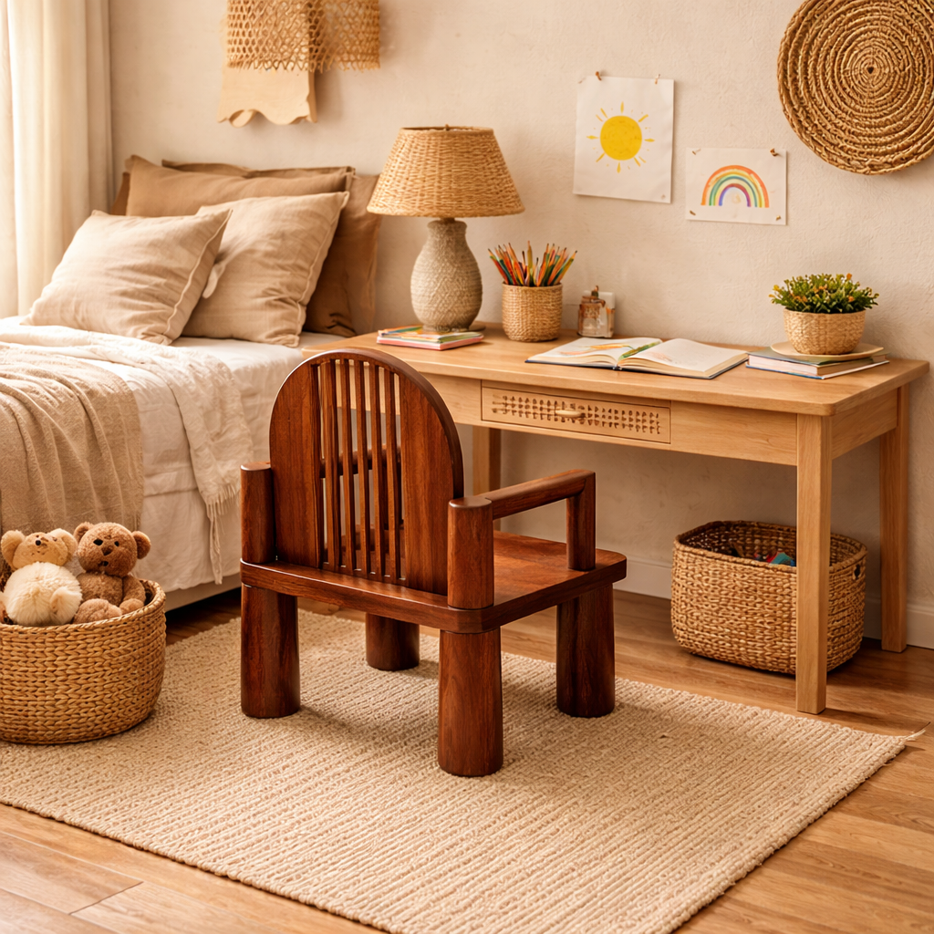Solid Wood Kids Chair with Curved Back for Playrooms or Classrooms