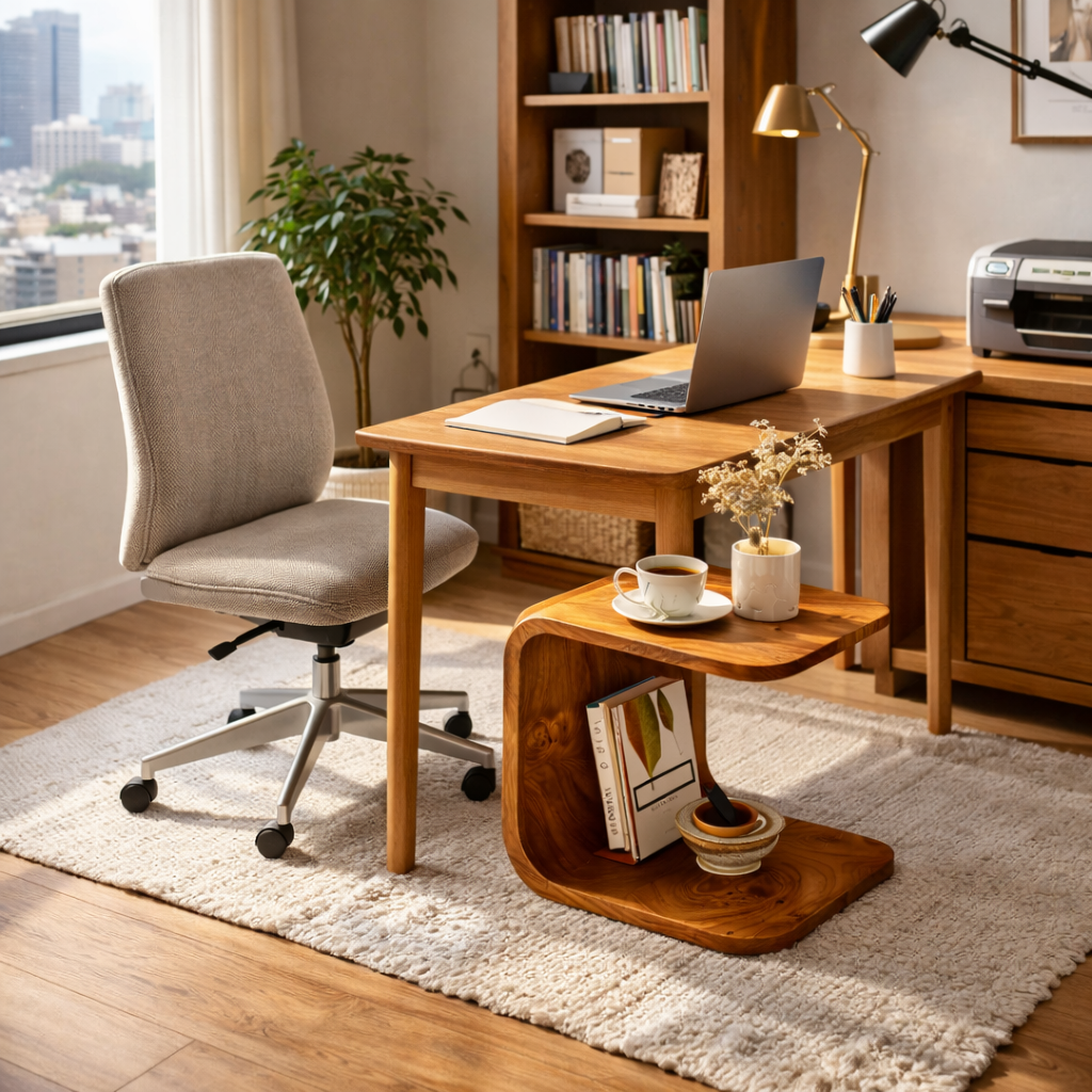 Solid Wood Sculptural Side Table for Modern Living Rooms and Lounging Spaces