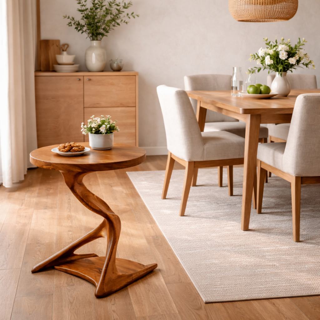 Twist Stem Solid Wood Side Table with Round Top for Living Room Decor