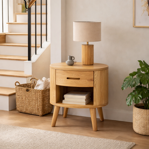 Handcrafted Solid Wood Nightstand with Drawer and Open Shelf for Bedroom