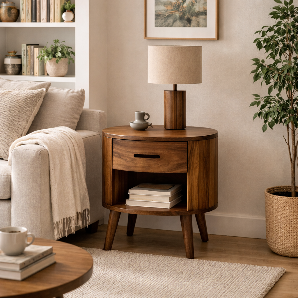 Handcrafted Solid Wood Nightstand with Drawer and Open Shelf for Bedroom