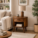 Handcrafted Solid Wood Nightstand with Drawer and Open Shelf for Bedroom