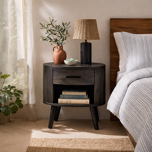 Handcrafted Solid Wood Nightstand with Drawer and Open Shelf for Bedroom