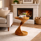 Spiral Pedestal Solid Wood Side Table with Tray Top for Living Room Decor