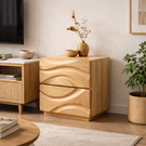 Handcrafted Solid Wood Nightstand with Sculpted Wave Drawer Fronts