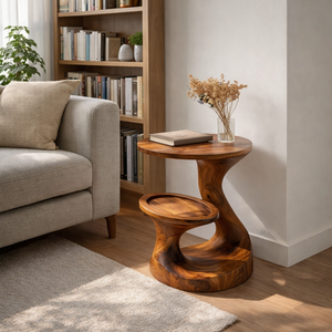 Organic Solid Wood Sculptural Side Table for Living Room Decor
