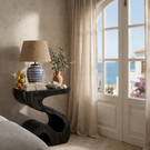 Handcrafted Solid Wood Bedside Table for Lamp with Sculptural Curved Base