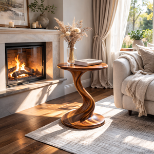 Solid Wood Sculptural Accent Table Organic Twist Design for Living Room Seating