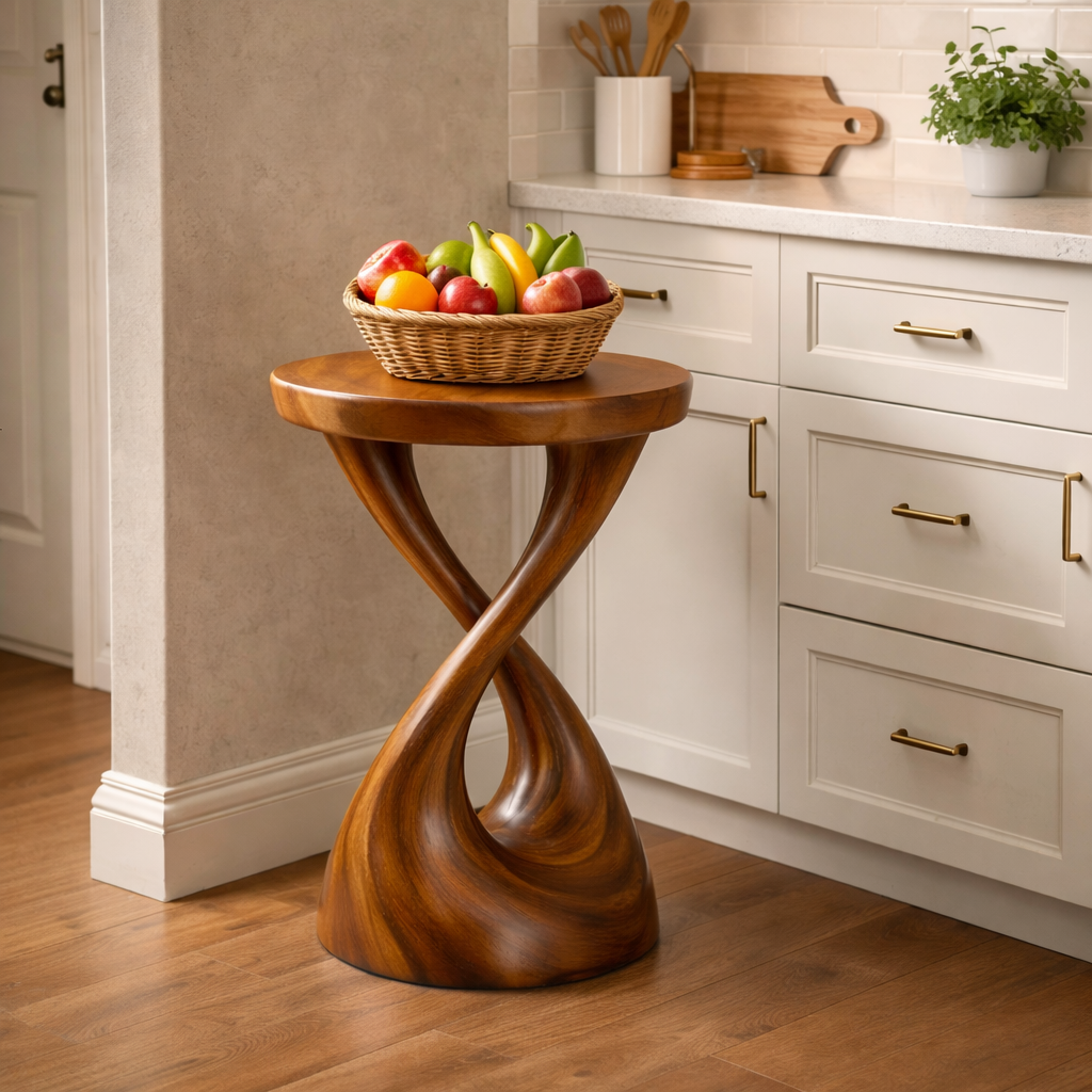 Solid Wood Sculpted Side Table Modern Organic Accent Furniture