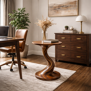 Solid Wood Sculptural Accent Table Organic Twist Design for Living Room Seating