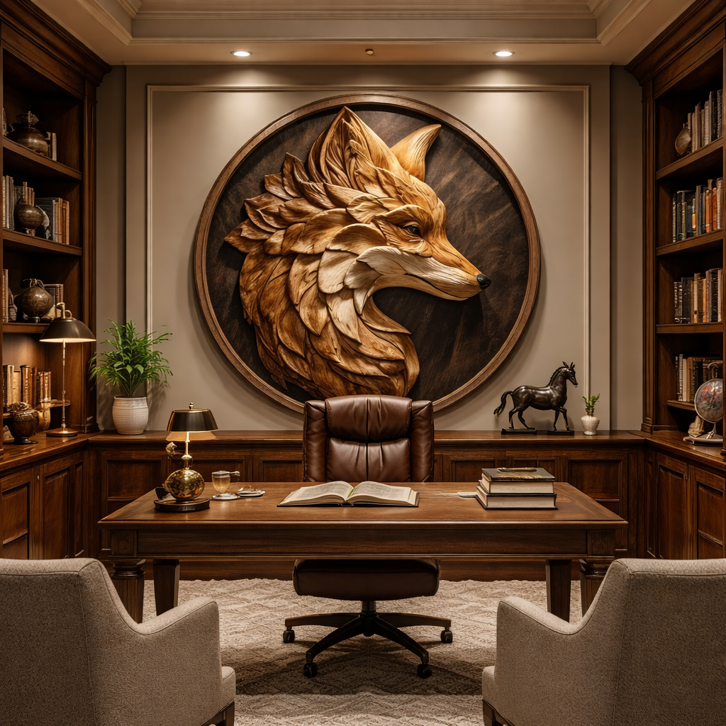 Contemporary Solid Wood Fox Wall Sculpture for Living Room Interiors