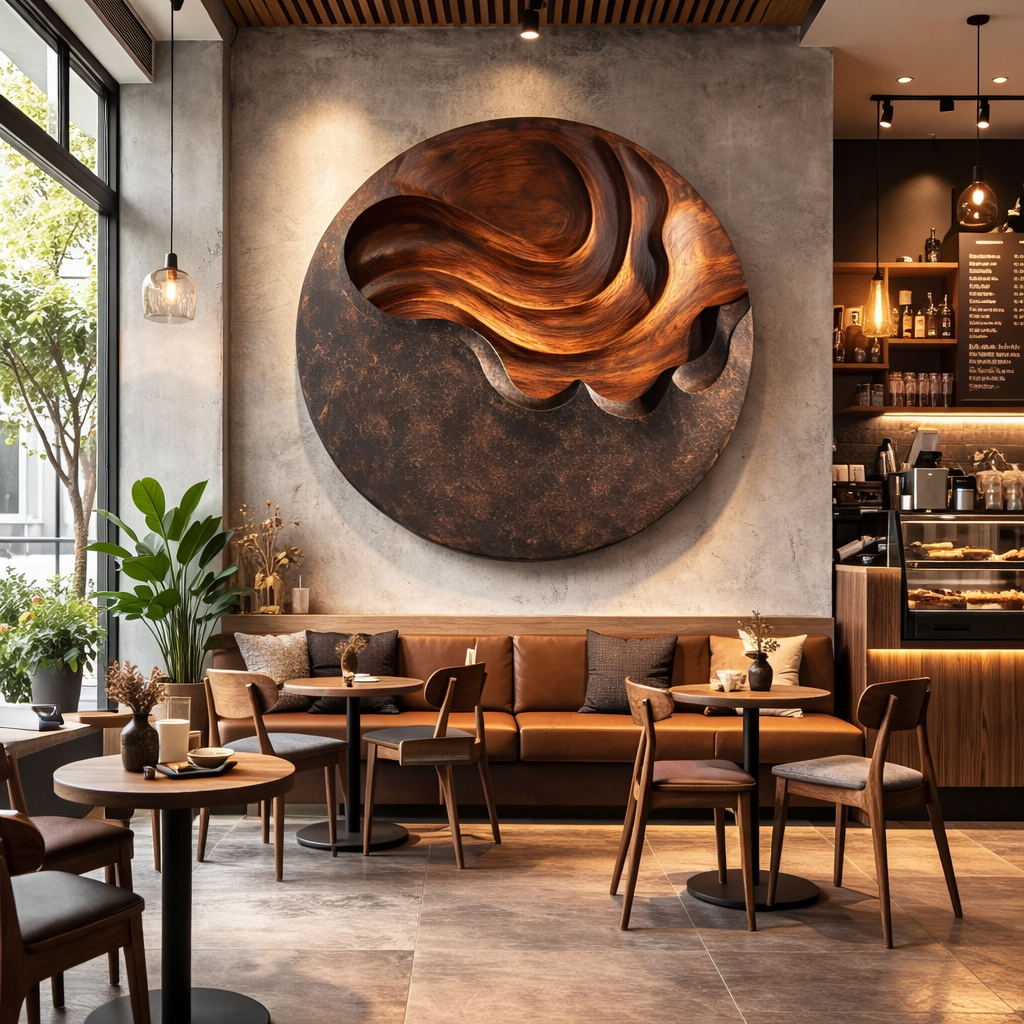 Large Modern Organic Solid Wood Wall Sculpture for Living Room Interiors