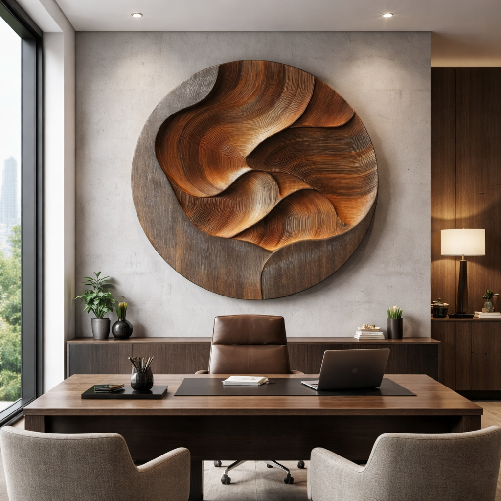 Contemporary Organic Solid Wood Wall Art Sculpture for Living Room Decor