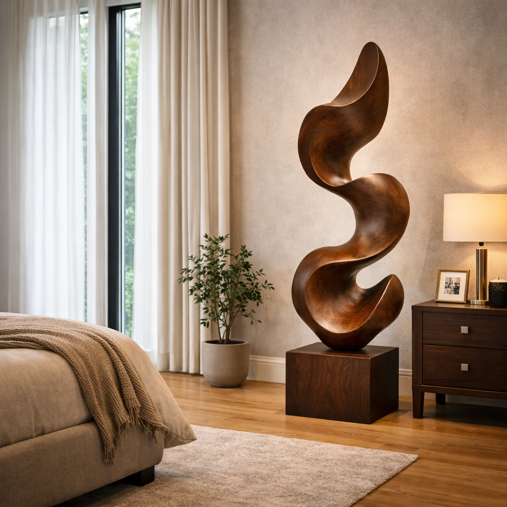 Modern Abstract Solid Wood Wave-Form Sculpture for Interior Display