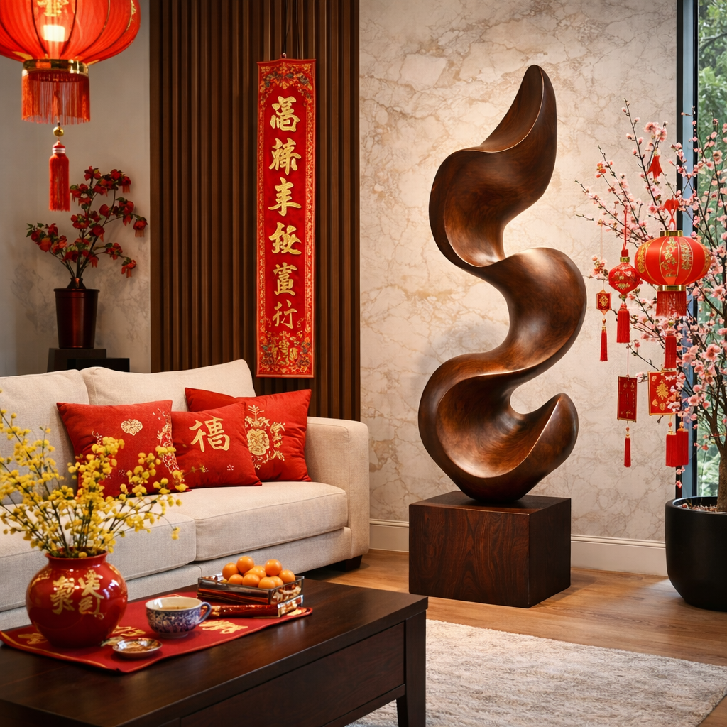 Modern Abstract Solid Wood Wave-Form Sculpture for Interior Display