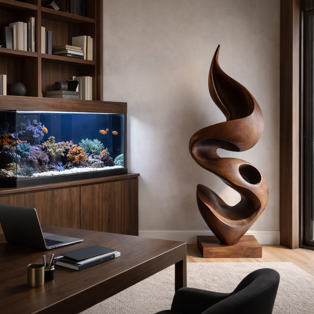 Modern Hand-Carved Solid Wood Sculpture for Luxury Interior Decor
