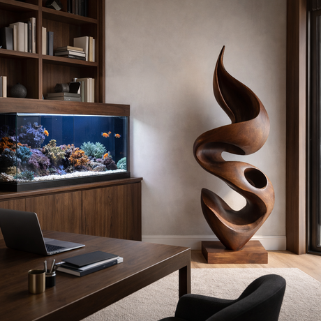 Modern Hand-Carved Solid Wood Sculpture for Luxury Interior Decor