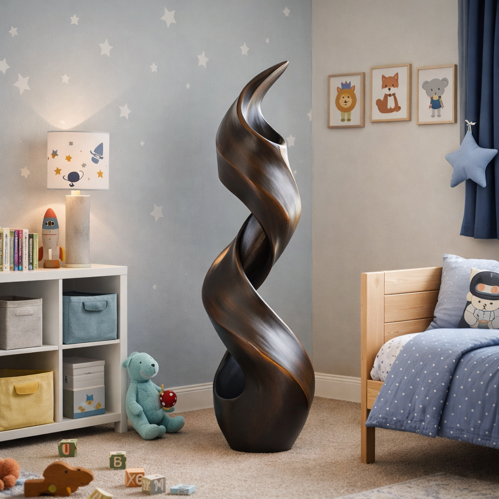 Modern Spiral Solid Wood Sculpture for Living Room