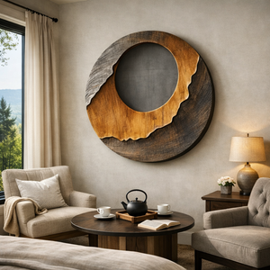Layered Round Solid Wood Wall Sculpture for Contemporary Interiors