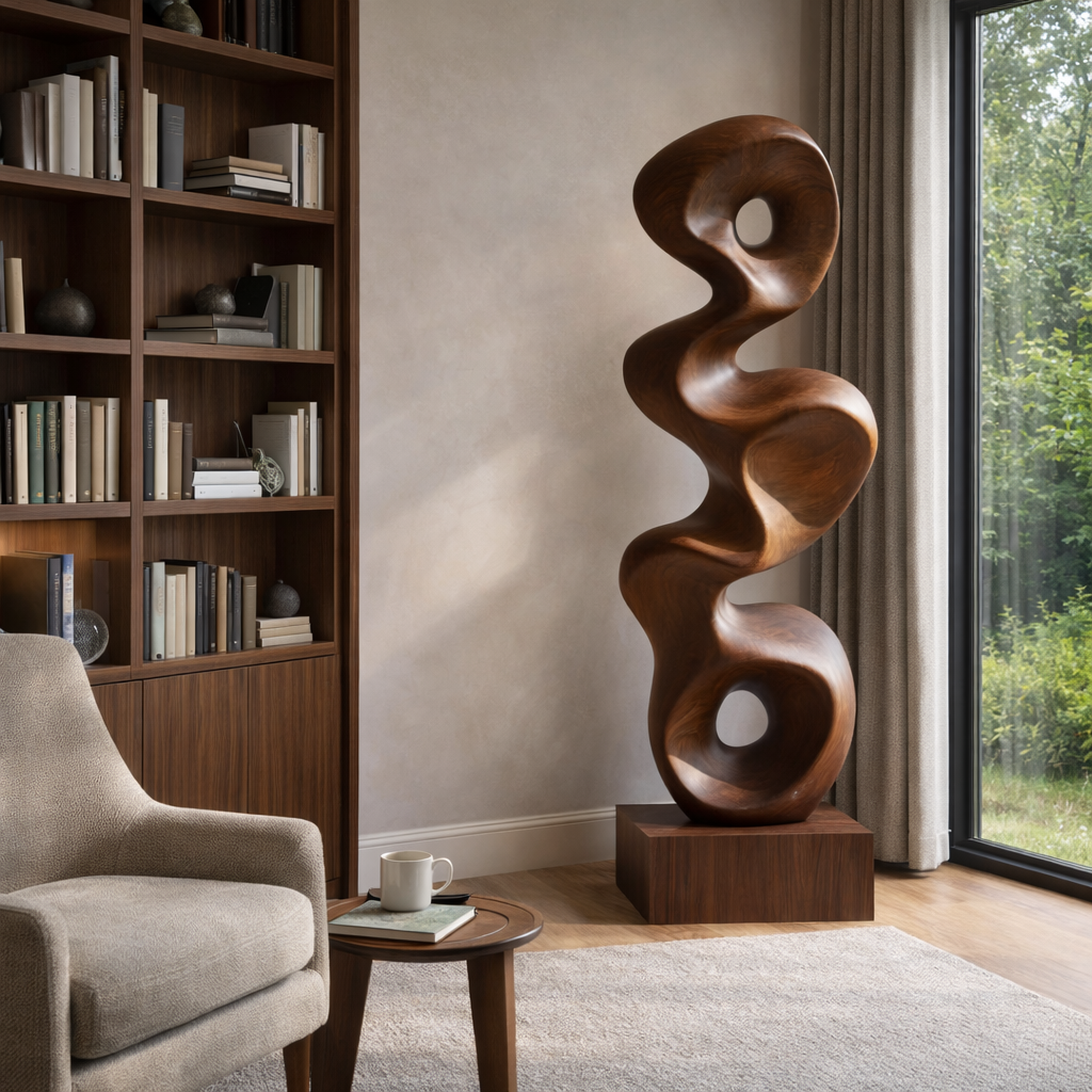 Modern Organic Solid Wood Sculpture for Luxury Living Room and Interior Decor