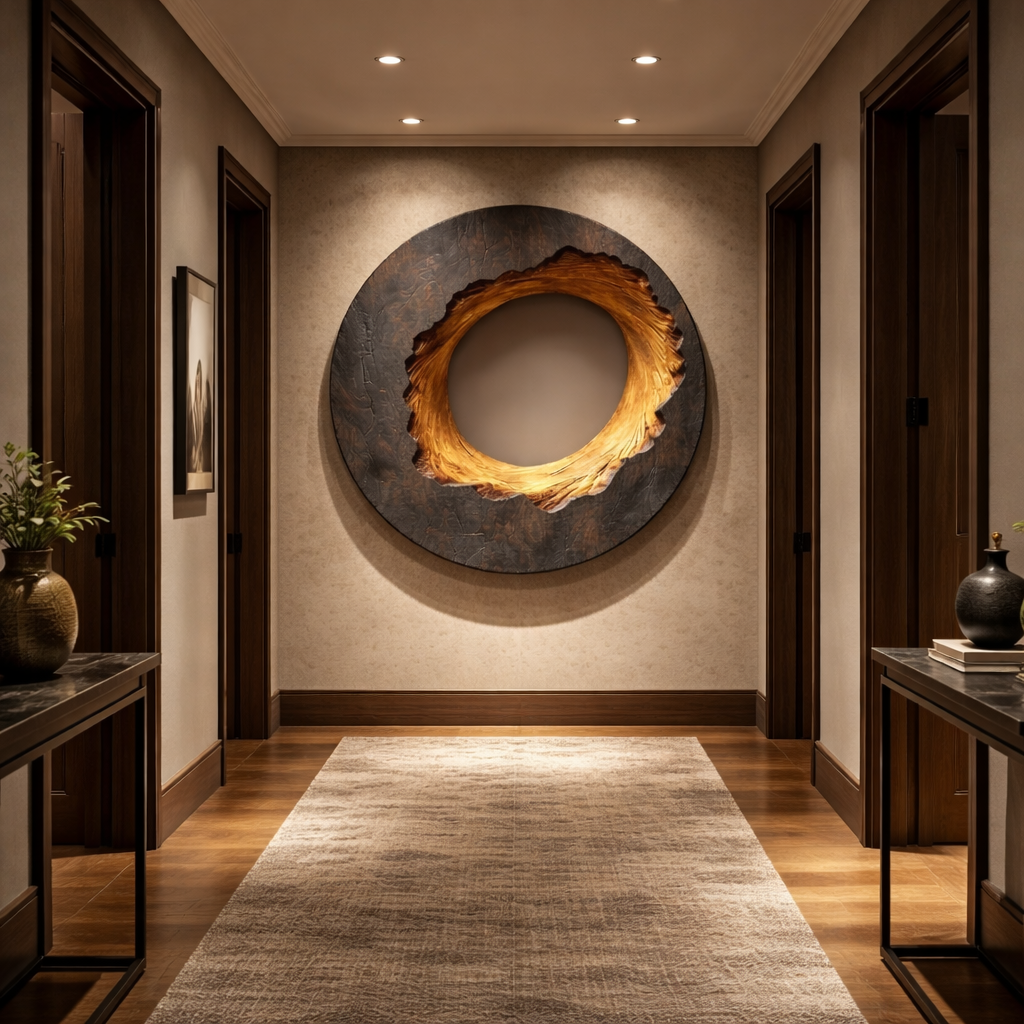 Round Solid Wood Wall Sculpture for Contemporary Living Spaces