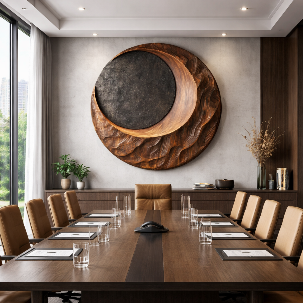 Contemporary Round Solid Wood Art Sculpture for Interior Decor