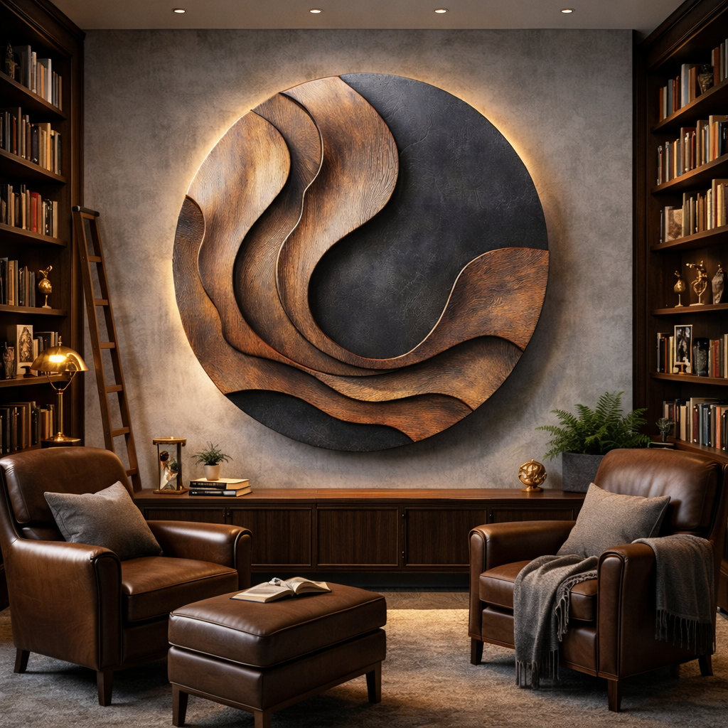 Wall Sculpture Solid Wood Organic Modern Panel for Living Room Decor