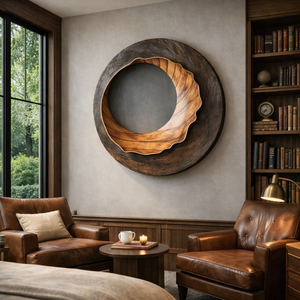 Contemporary Organic Round Solid Wood Wall Sculpture for Interior Art