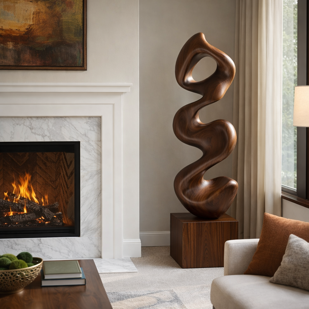Organic Wave-Form Solid Wood Sculpture for Modern Living Room and Interior Spaces