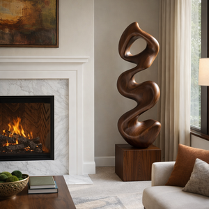 Organic Wave-Form Solid Wood Sculpture for Modern Living Room and Interior Spaces