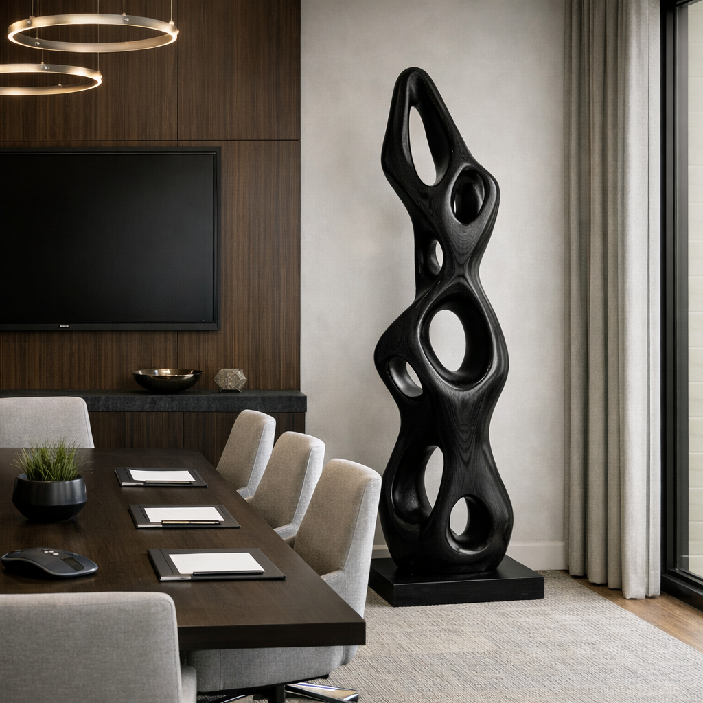 Hand-Carved Organic Solid Wood Sculpture for Contemporary Interiors