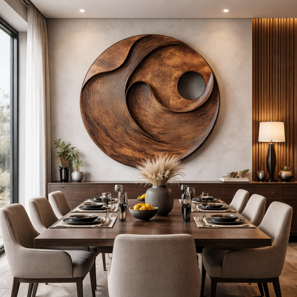 Modern Textured Round Solid Wood Wall Art for Living Room Interiors