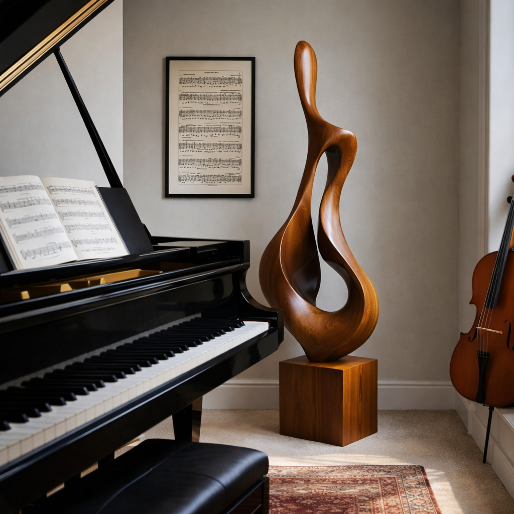 Tall Hand-Carved Organic Solid Wood Sculpture for Modern Interior Spaces