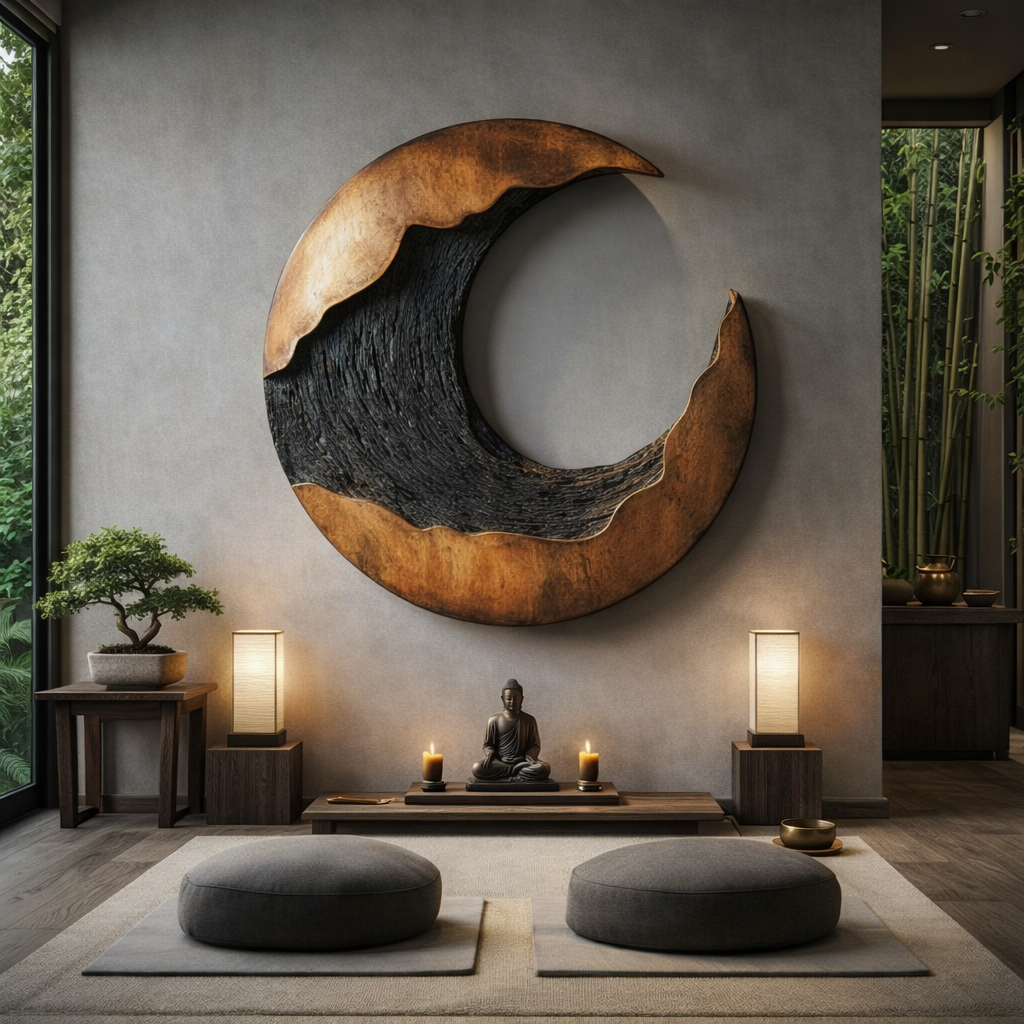 Organic Crescent Solid Wood Wall Sculpture for Modern Interiors