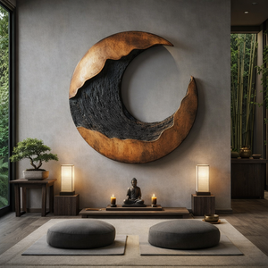Organic Crescent Solid Wood Wall Sculpture for Modern Interiors